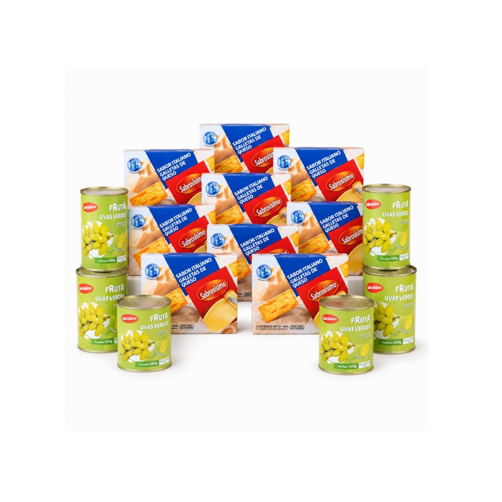 Combo Galletas de queso Sabrosísimo (10 x 190 g / 6.70 oz) + Uvas verdes en almíbar Sabrosísimo (6 x 425 g / 14.99 oz) - Imagen 1