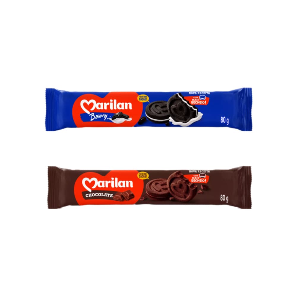 Combo galleta dulce sabor chocolate con relleno sabor a chocolate Marilan (80 g / 2.82 oz)+galleta dulce sabor chocolate con relleno sabor a vainilla Marilan (80 g / 2.82 oz) - Imagen 1