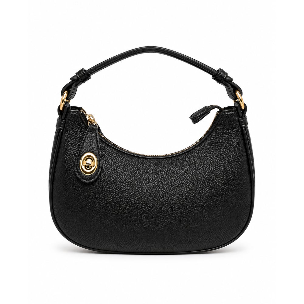 Bolso hobo negro media luna con asa ajustable y herrajes dorados ISABELLA - Imagen 1