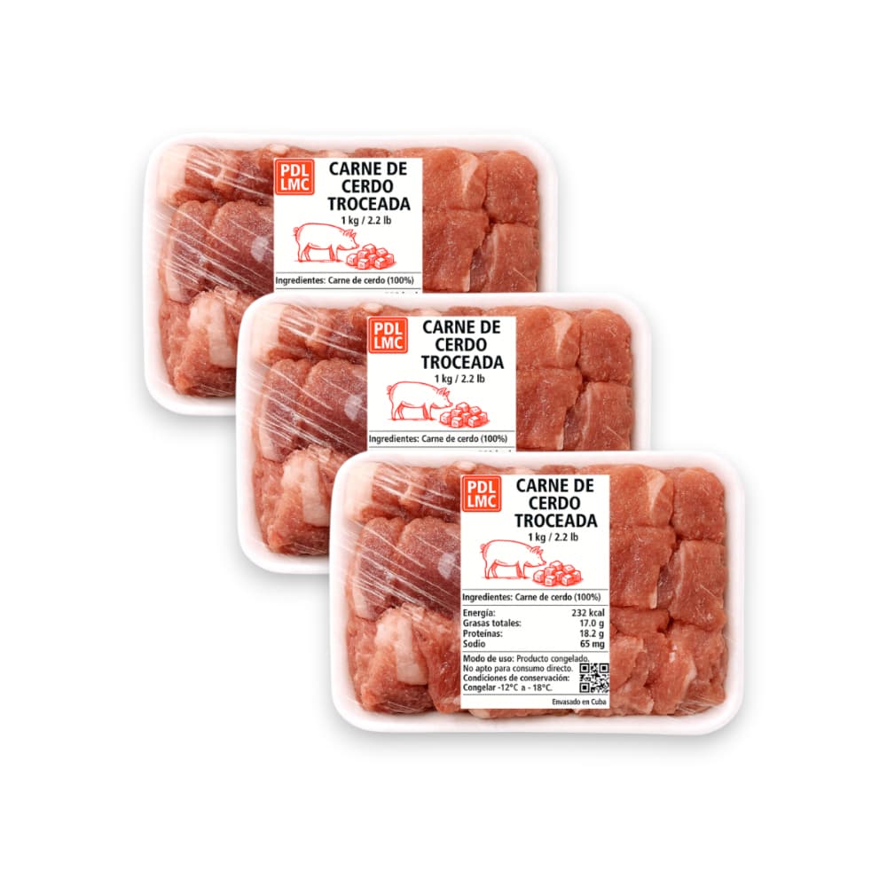 Carne de cerdo troceada PDL LMC (3 x 1 kg / 2.2 lb) - Imagen 1