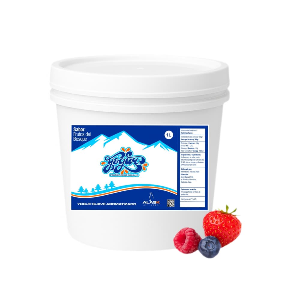 Yogurt probiótico de coágulo sabor frutos del bosque Alask (1 L) - Imagen 1
