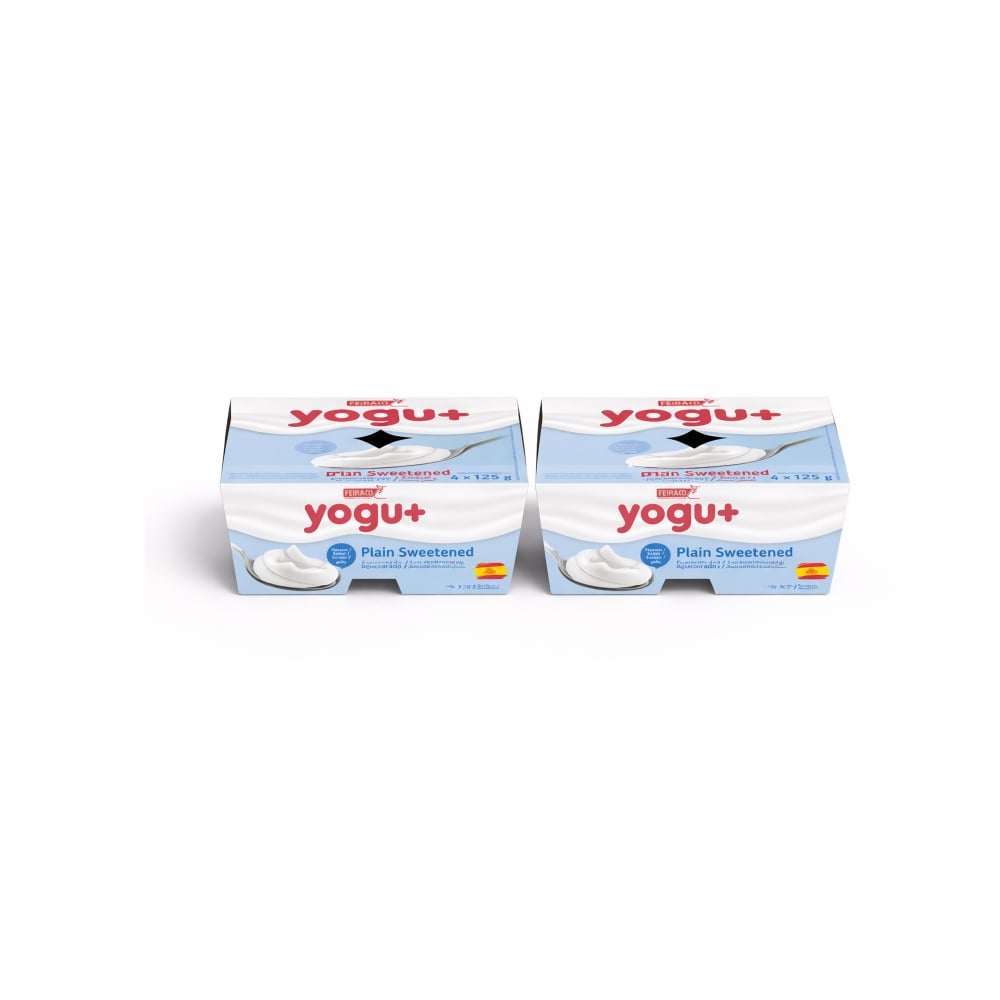 Yogurt pasteurizado sabor natural azucarado Yogu+ Feiraco (8 x 125 g / 4.41 oz) - Imagen 1