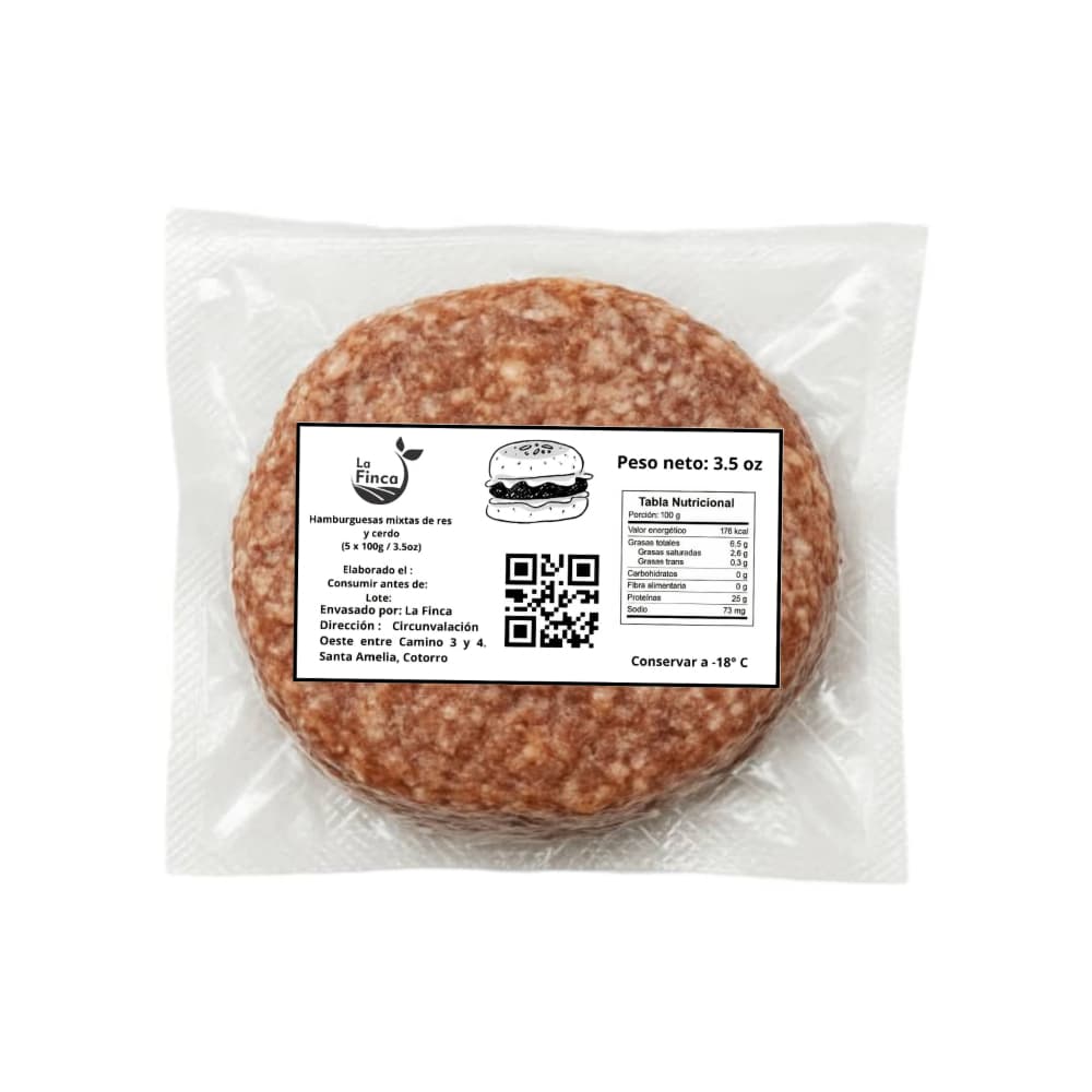 Hamburguesas mixtas de res y cerdo La Finca (5 x 100 g / 3.5 oz) - Imagen 1