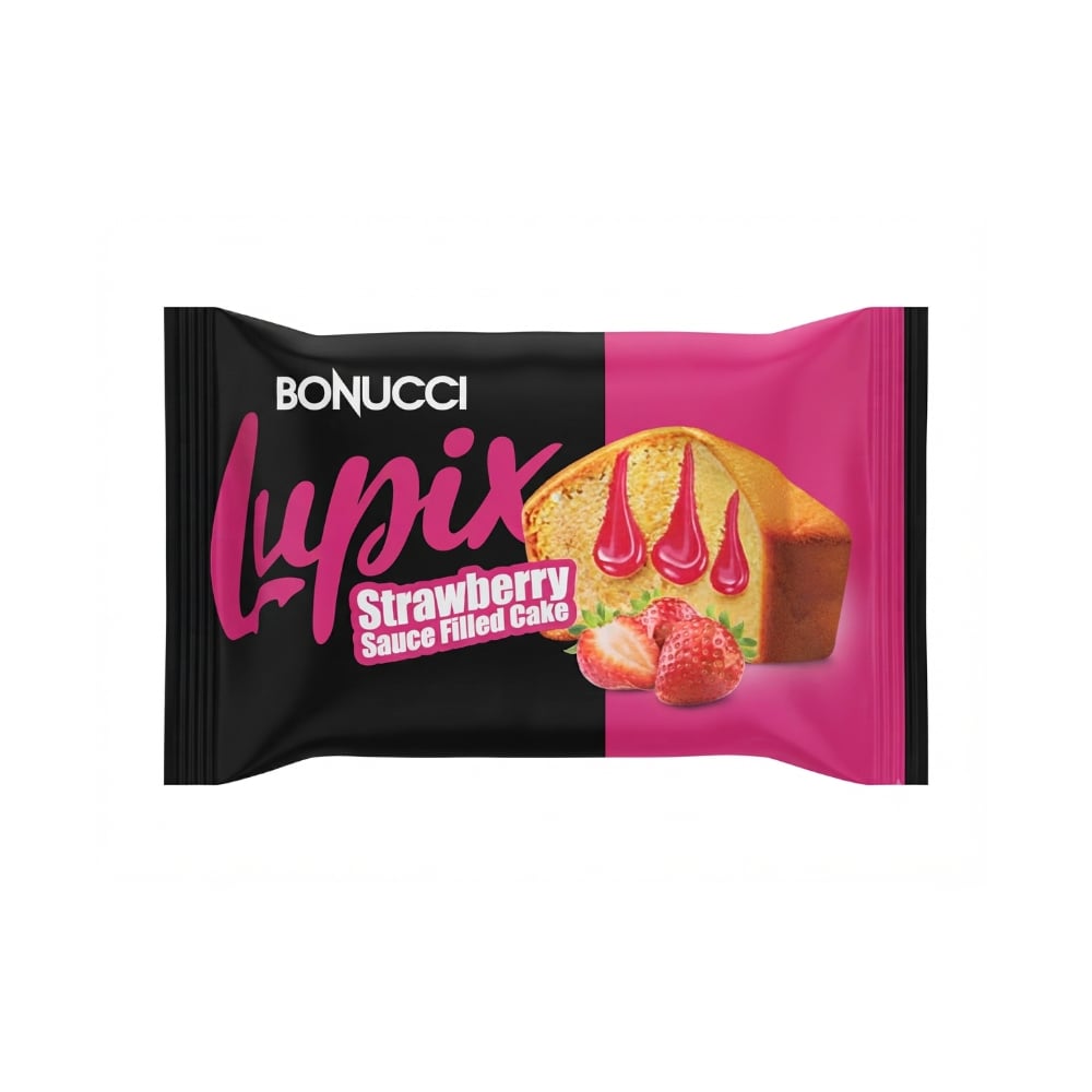 Pastel de vainilla relleno con salsa de fresa Lupix Bonucci (40 g / 1.41 oz) - Imagen 1