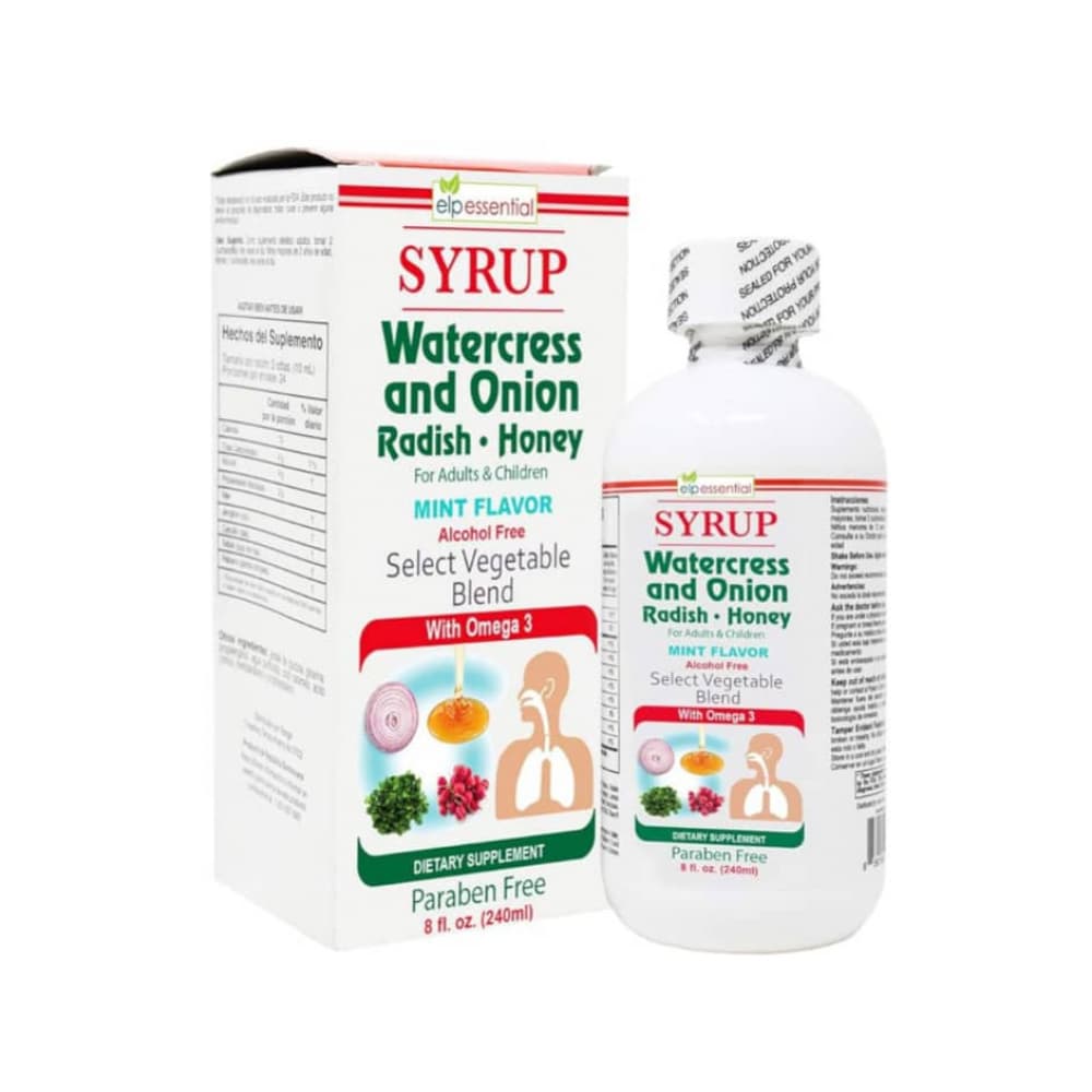 Jarabe de berro, cebolla, rábano y miel con Omega 3. Sabor a menta ELP Essential (240 ml / 8 fl. oz) - Imagen 1