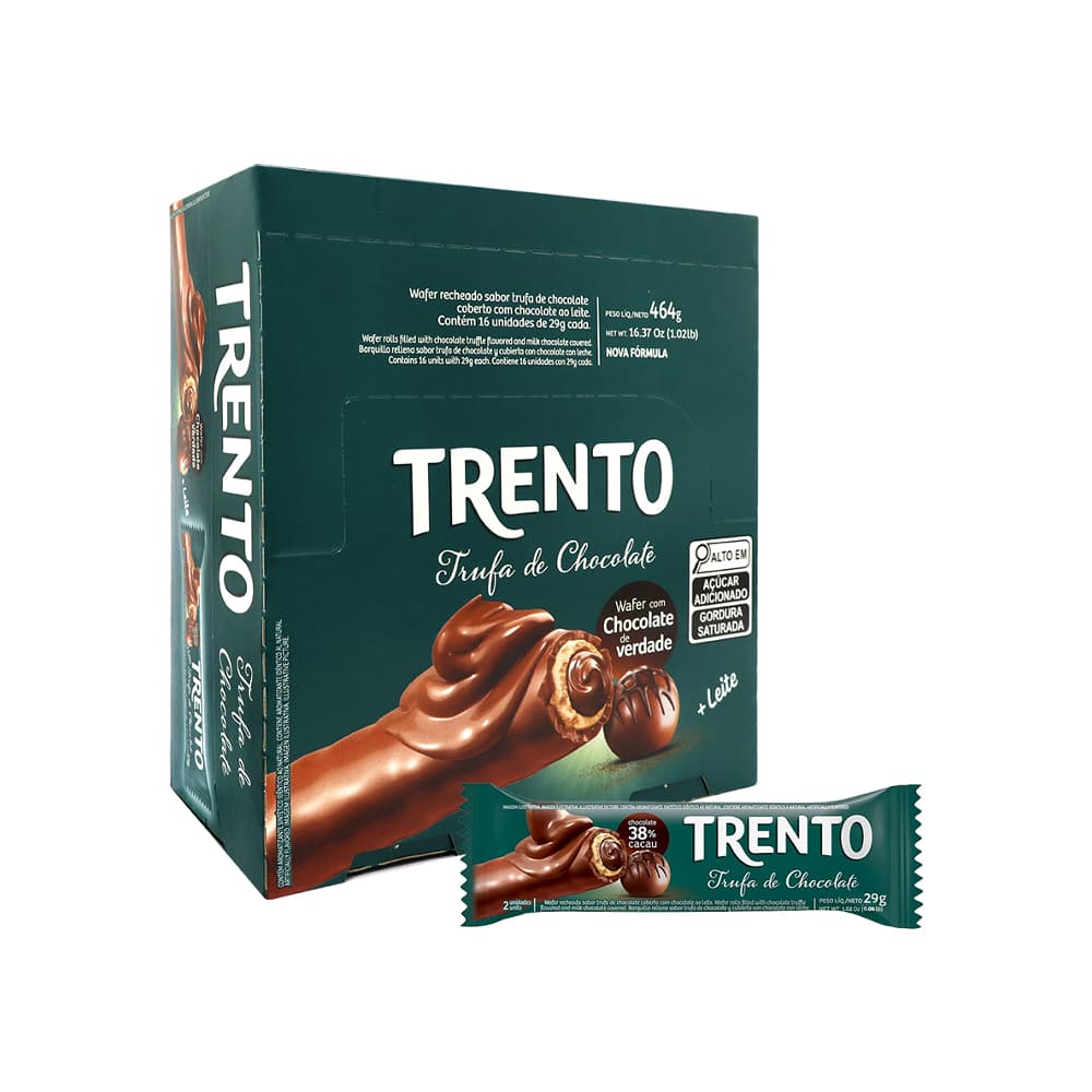 Barquilla rellena sabor trufa de chocolate y cubierta con chocolate con leche Trento (16 x 29 g / 1.02 oz) - Imagen 1