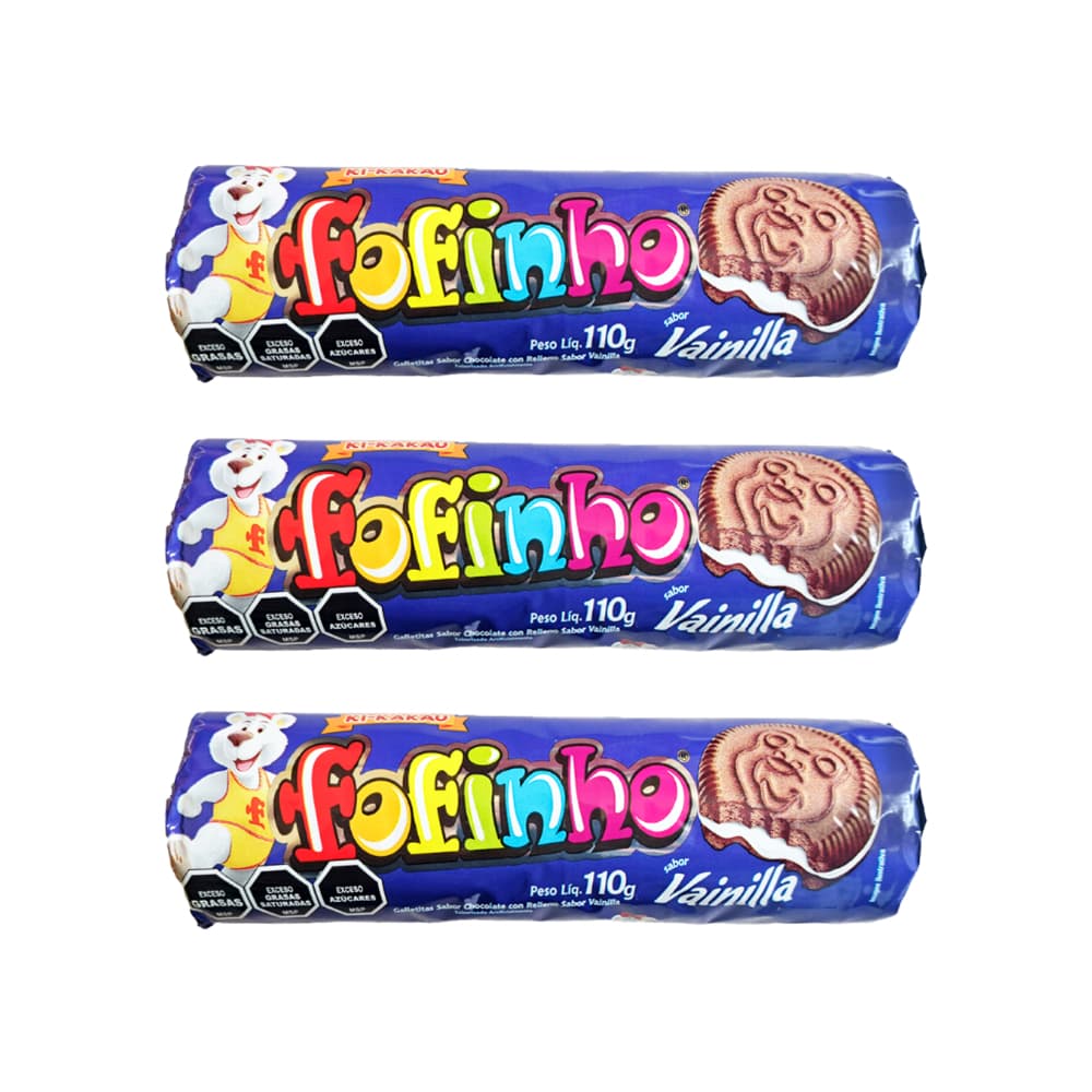 Galletas de chocolate rellenas con crema de vainilla Fofinho (3 x 110 g / 3.9 oz) - Imagen 1
