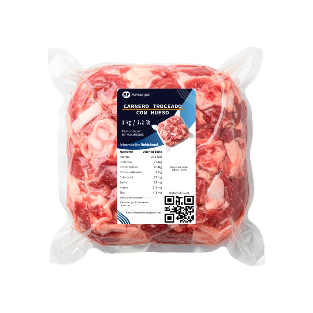 Carnero troceado con hueso BF Mayabeque (1 kg / 2.2 lb) - Imagen 1