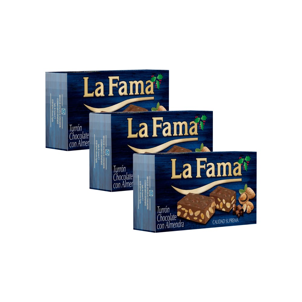 Turrón de Chocolate con Almendra La Fama (3 x 200 g / 5.3 oz) - Imagen 1