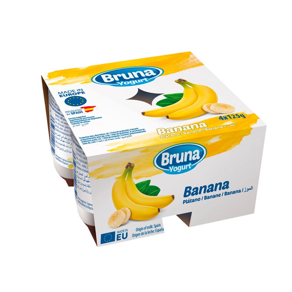 Yogurt pasteurizado sabor a plátano Bruna (4 x 125 g / 4.41 oz) - Imagen 1