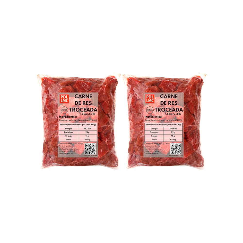 Carne troceada de res de primera PDL LMC (2 x 1.5 kg / 3.3 lb) - Imagen 1