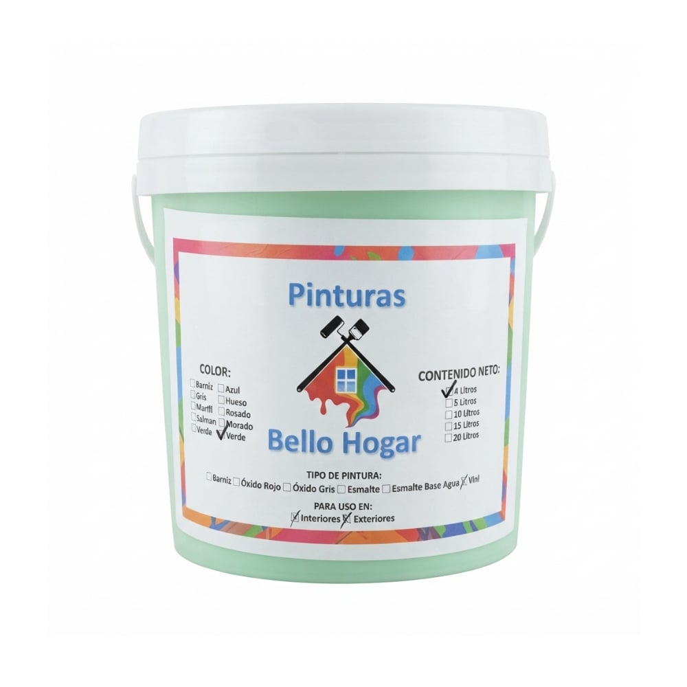 Pintura vinílica interior y exterior color verde Bello Hogar (4 L) - Imagen 1