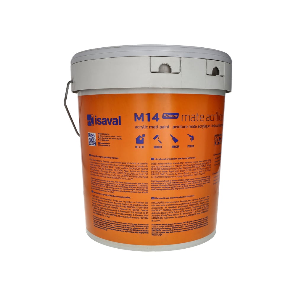 Pintura acrílica interior y exterior color blanco M14 Isaval (15 L) - Imagen 1