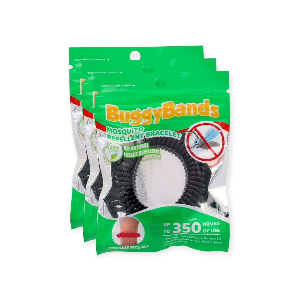 Pulseras repelentes para mosquitos, color negro Buggy Bands (3 U) - Imagen 1