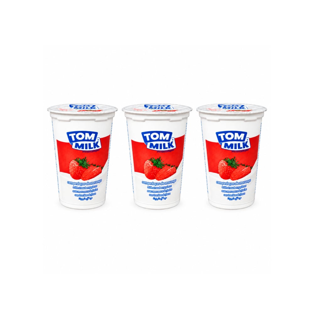Yogurt pasteurizado sabor fresa con trocitos de frutas Tom Milk (3 x 500 g / 1.10 lb) - Imagen 1