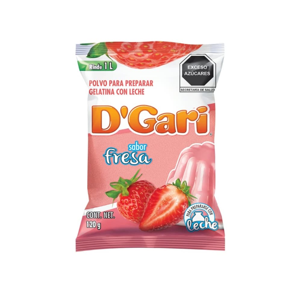 Polvo para preparar gelatina con leche sabor fresa D'Gari (120 g / 4.23 oz) - Imagen 1