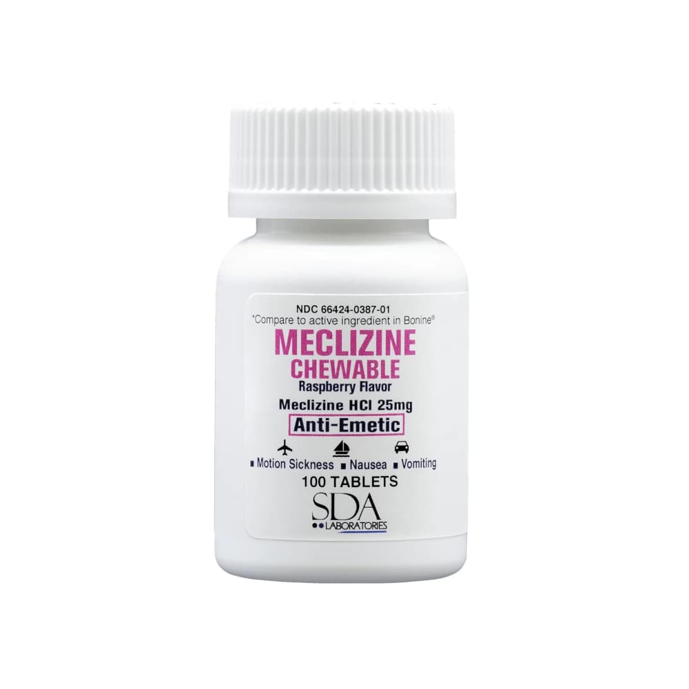 Clorhidrato de meclizina masticable sabor frambuesa 25 mg SDA Laboratories (100 tabletas) - Imagen 1