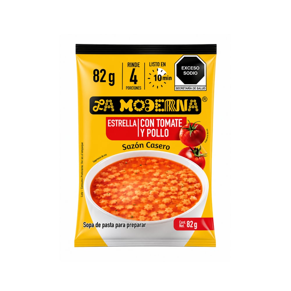 Sopa de pasta estrella con tomate y pollo La Moderna (82 g / 2.89 oz) - Imagen 1