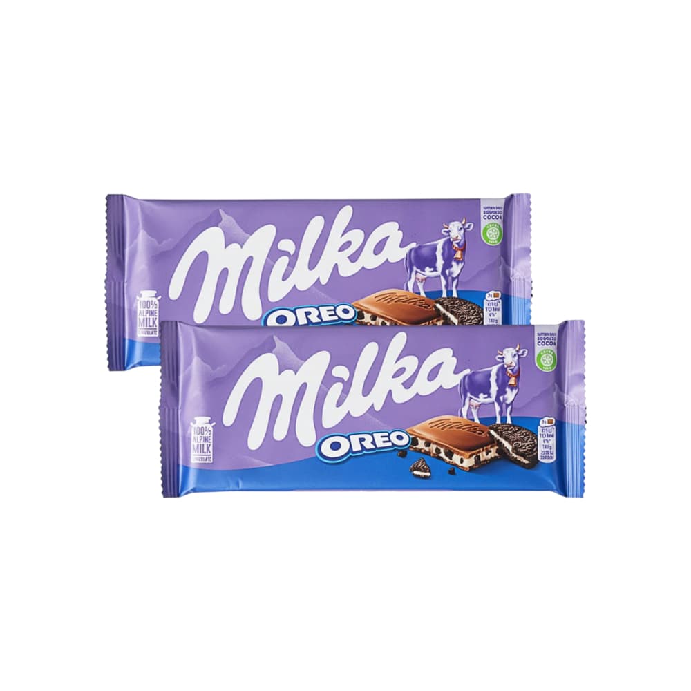 Tableta de chocolate con leche con galletas y relleno cremoso Milka Oreo (2 x 100 g / 3.52 oz) - Imagen 1
