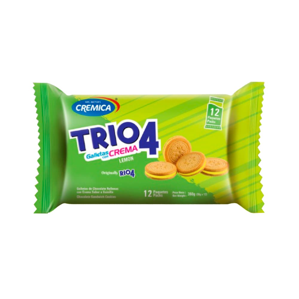 Galletas de vainilla rellenas con crema sabor a limón Trio 4 Mrs. Bector's Cremica (336 g / 11.85 oz) - Imagen 1
