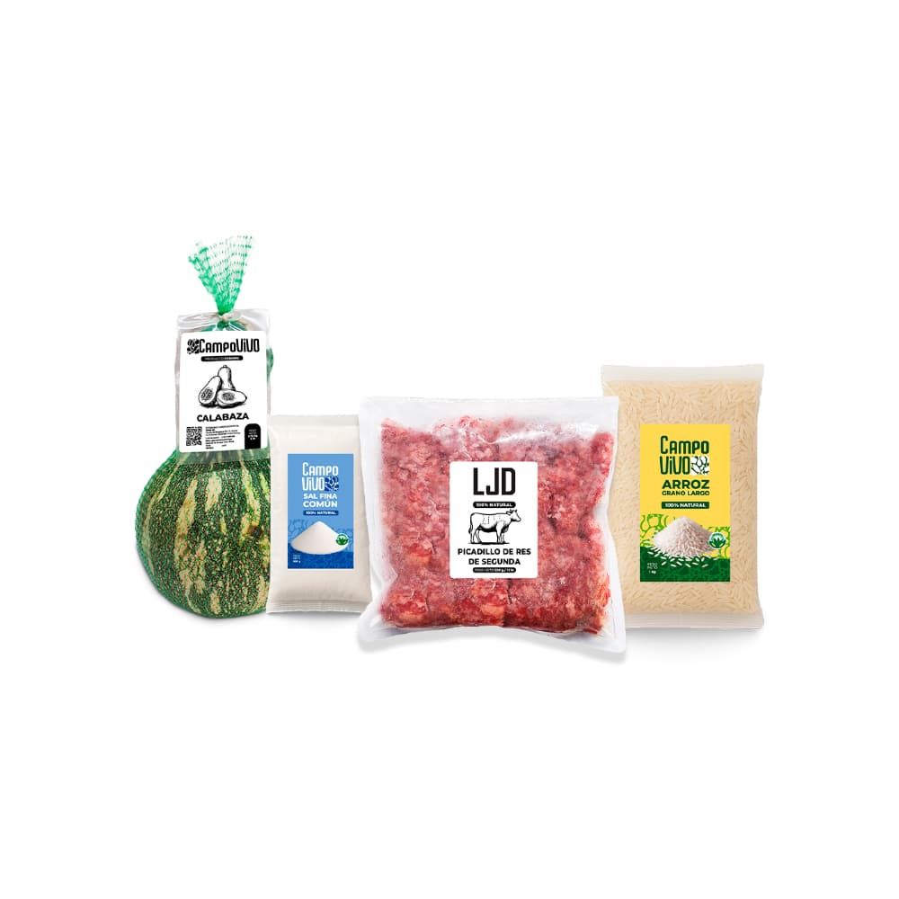 Combo Campo Vivo: Sal fina común + Arroz grano largo + Calabaza + Picadillo de res de segunda - Imagen 1