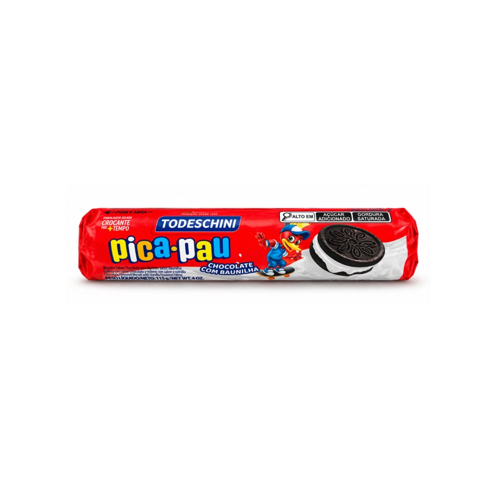Galletas de chocolate con relleno sabor a vainilla pica pau Todeschini (115 g / 4 oz) - Imagen 1