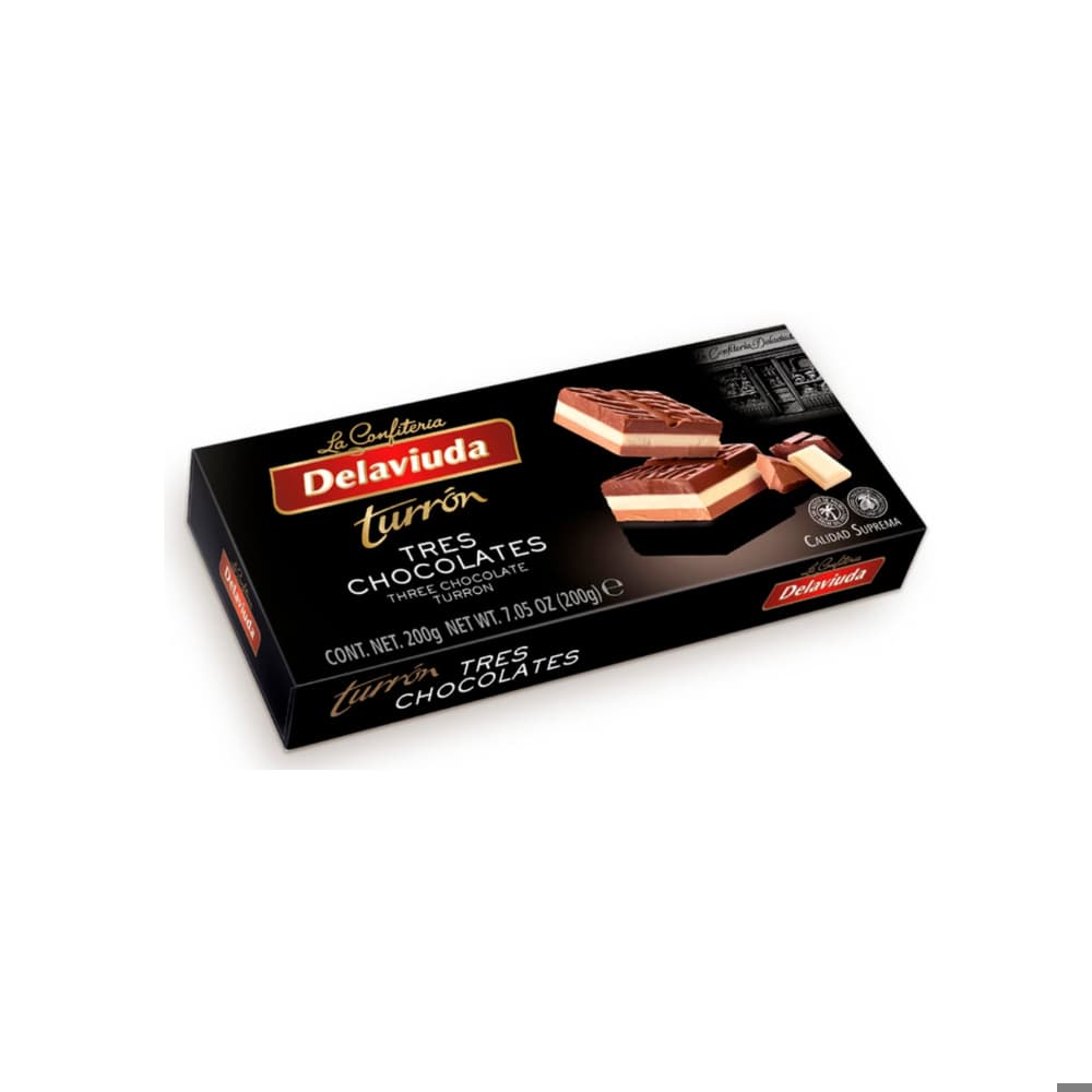 Turrón tres chocolate Delaviuda (200 g / 7.05 oz) - Imagen 1