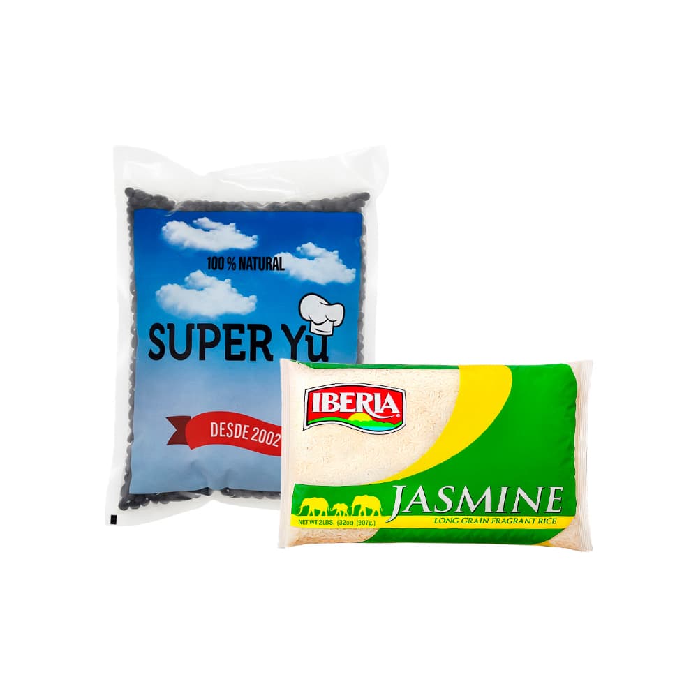Combo de Frijoles negros Super Yu (1 kg / 2.2 lb) + Arroz jasmine grano largo Iberia ( 907 g / 2 lb) - Imagen 1