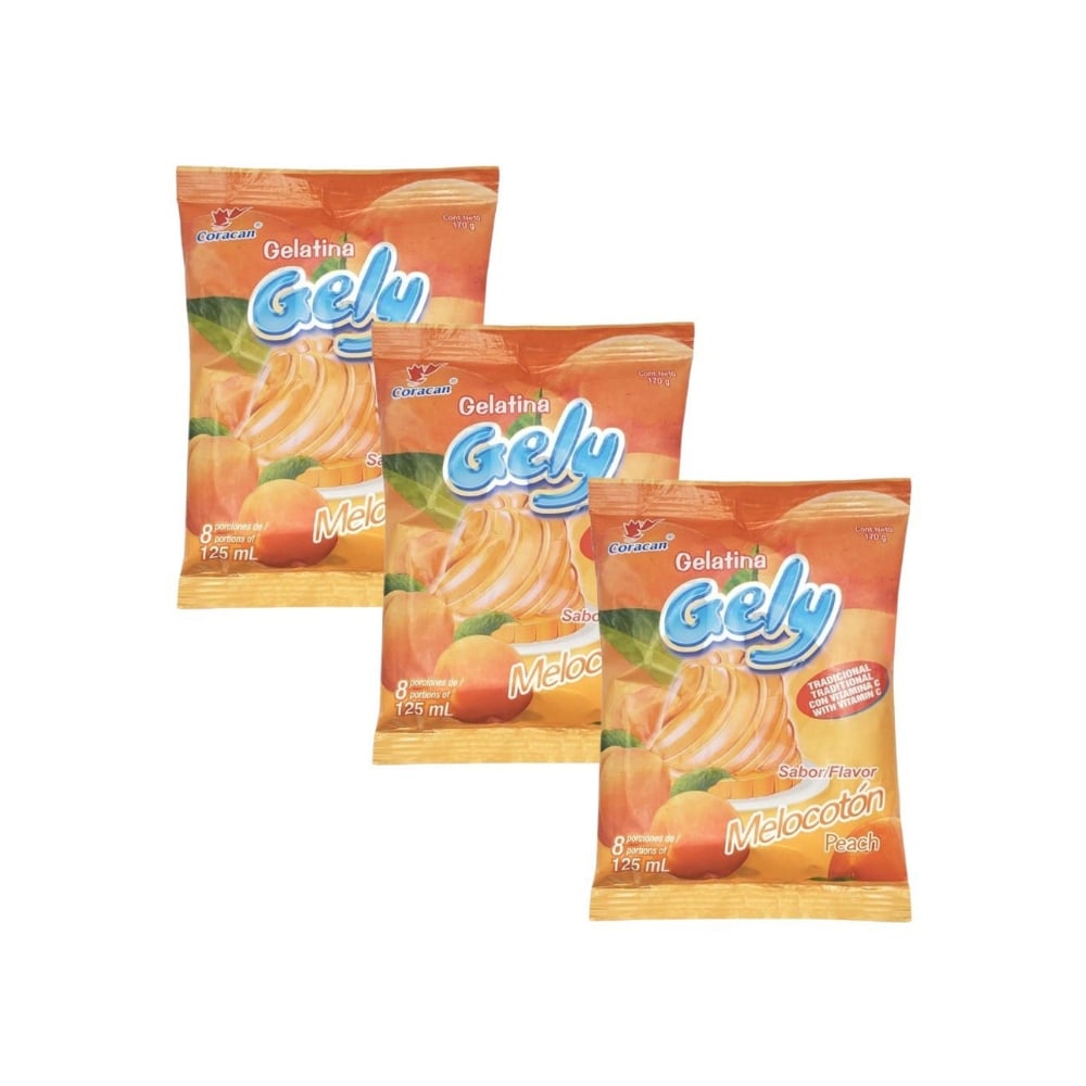 Gelatina sabor melocotón Gely (3 x 170 g / 5.9 oz) - Imagen 1