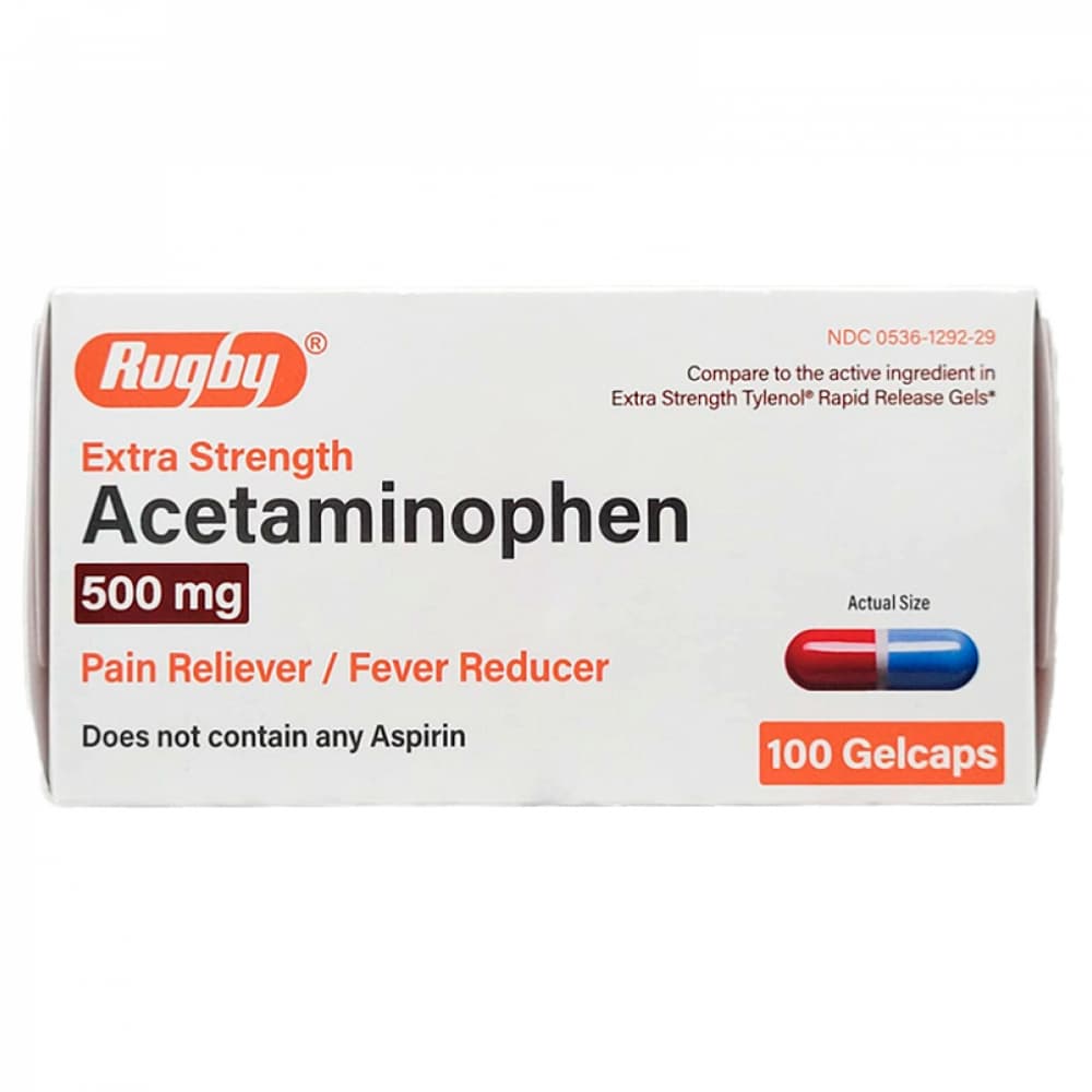 Acetaminofén 500 mg Rugby (100 cápsulas de gel) - Imagen 1