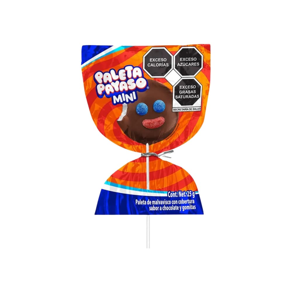 Mini paleta payaso de malvavisco con cobertura sabor a chocolate y gomitas Ricolino (25 g) - Imagen 1