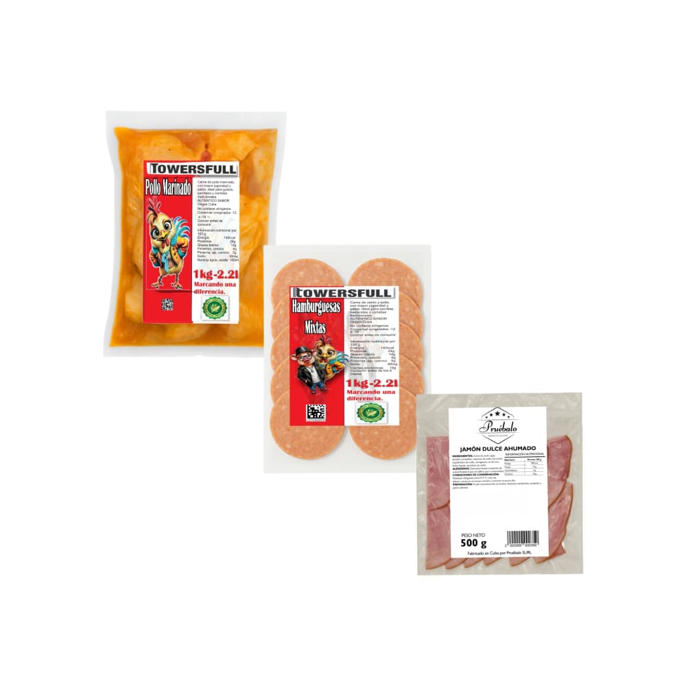 Hamburguesas mixtas de cerdo y pollo + Pollo Marinado + Jamón dulce ahumado - Imagen 1