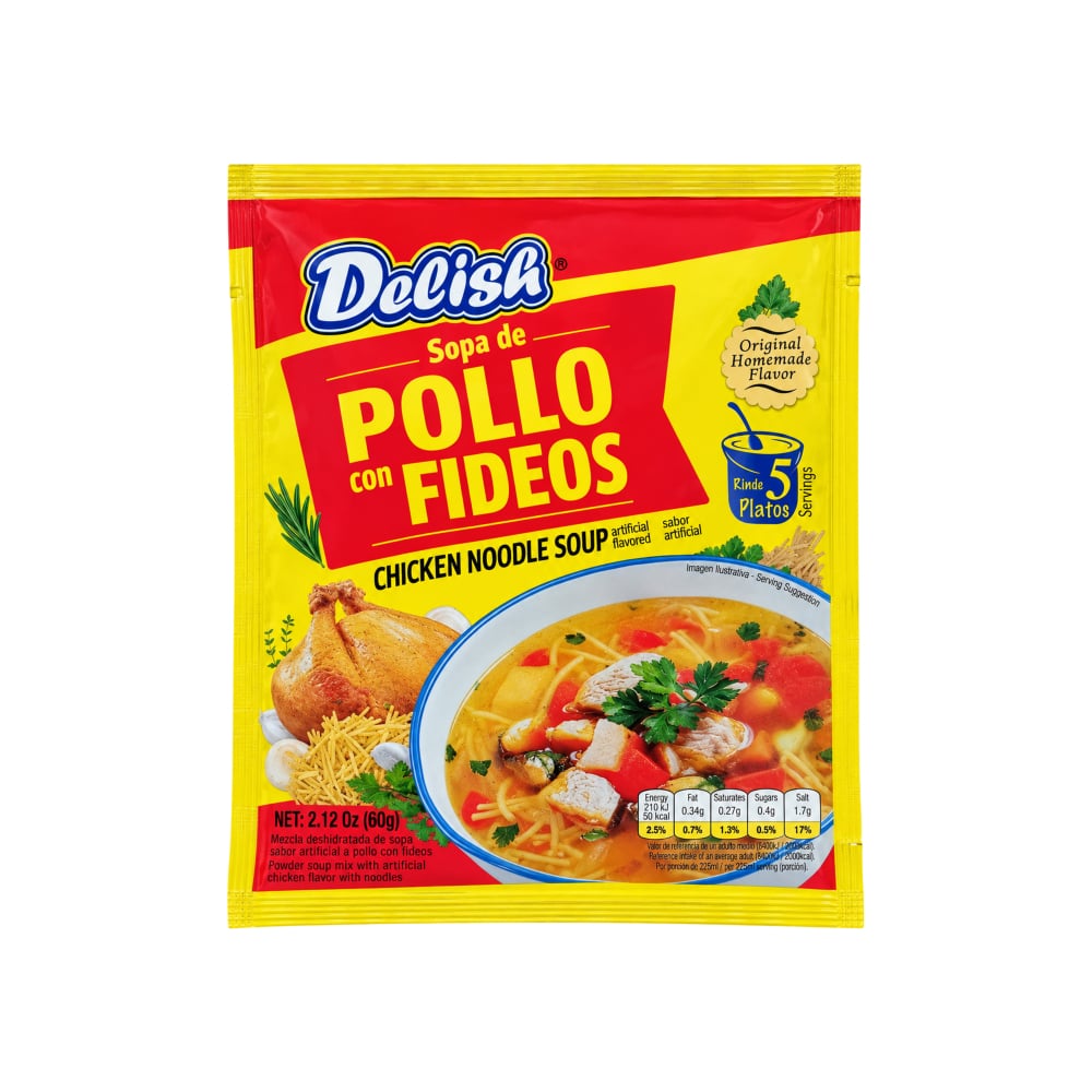 Sopa de pollo con fideos Delish (60g / 2.12oz) - Imagen 1
