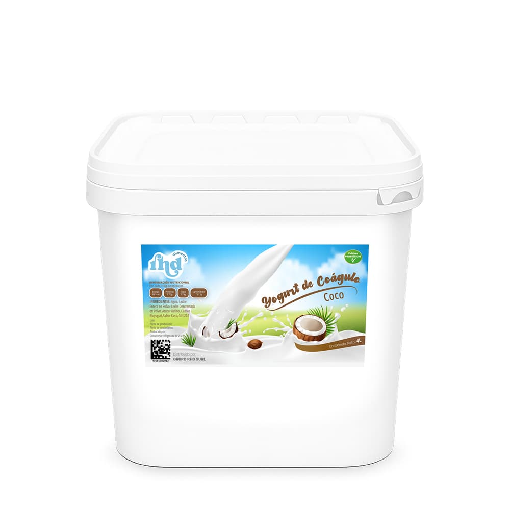 Yogurt probiótico de coágulo sabor coco RHD (4 L) - Imagen 1