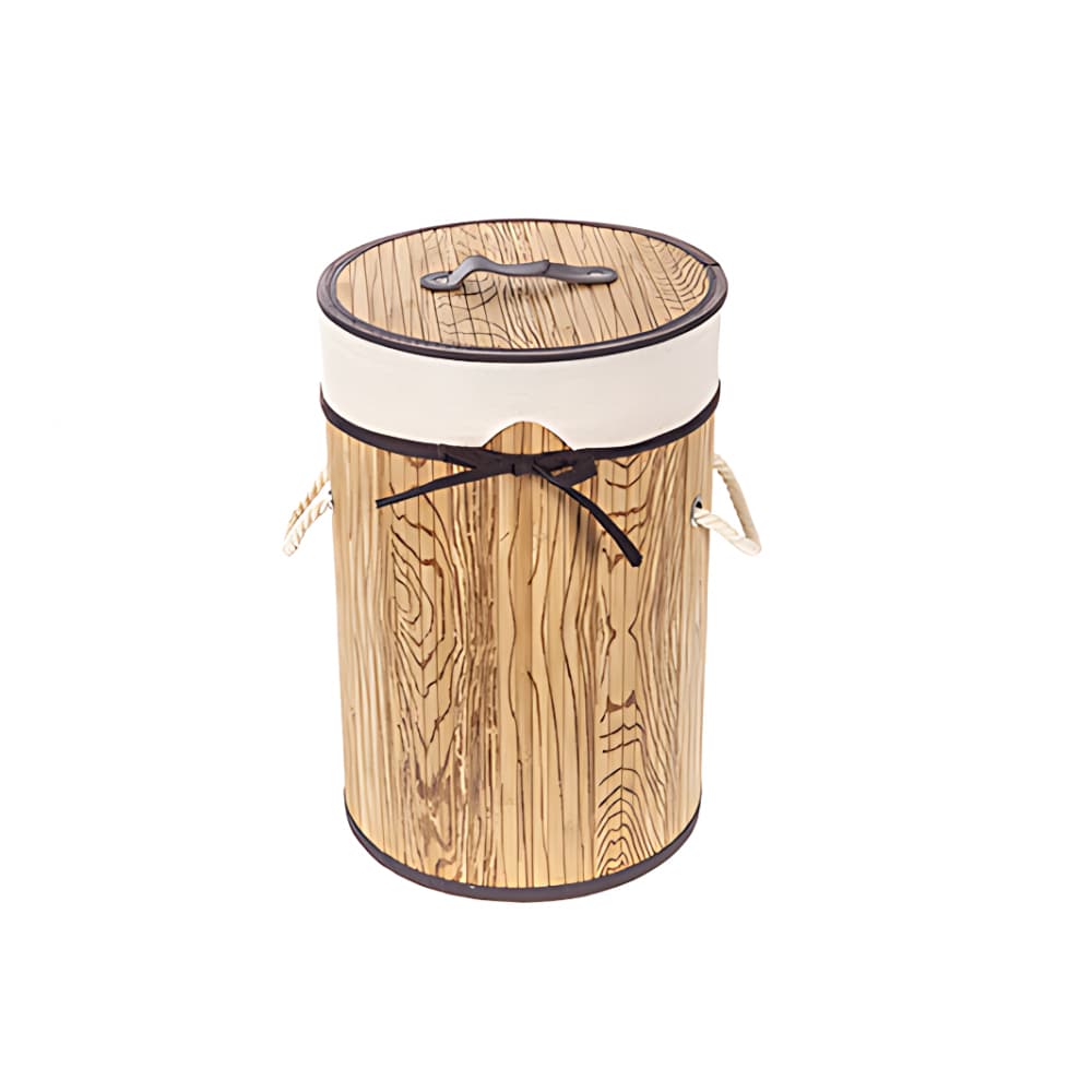 Ropero de bambú plegable redondo natural con lazo de 28 cm x 42 cm - Imagen 1