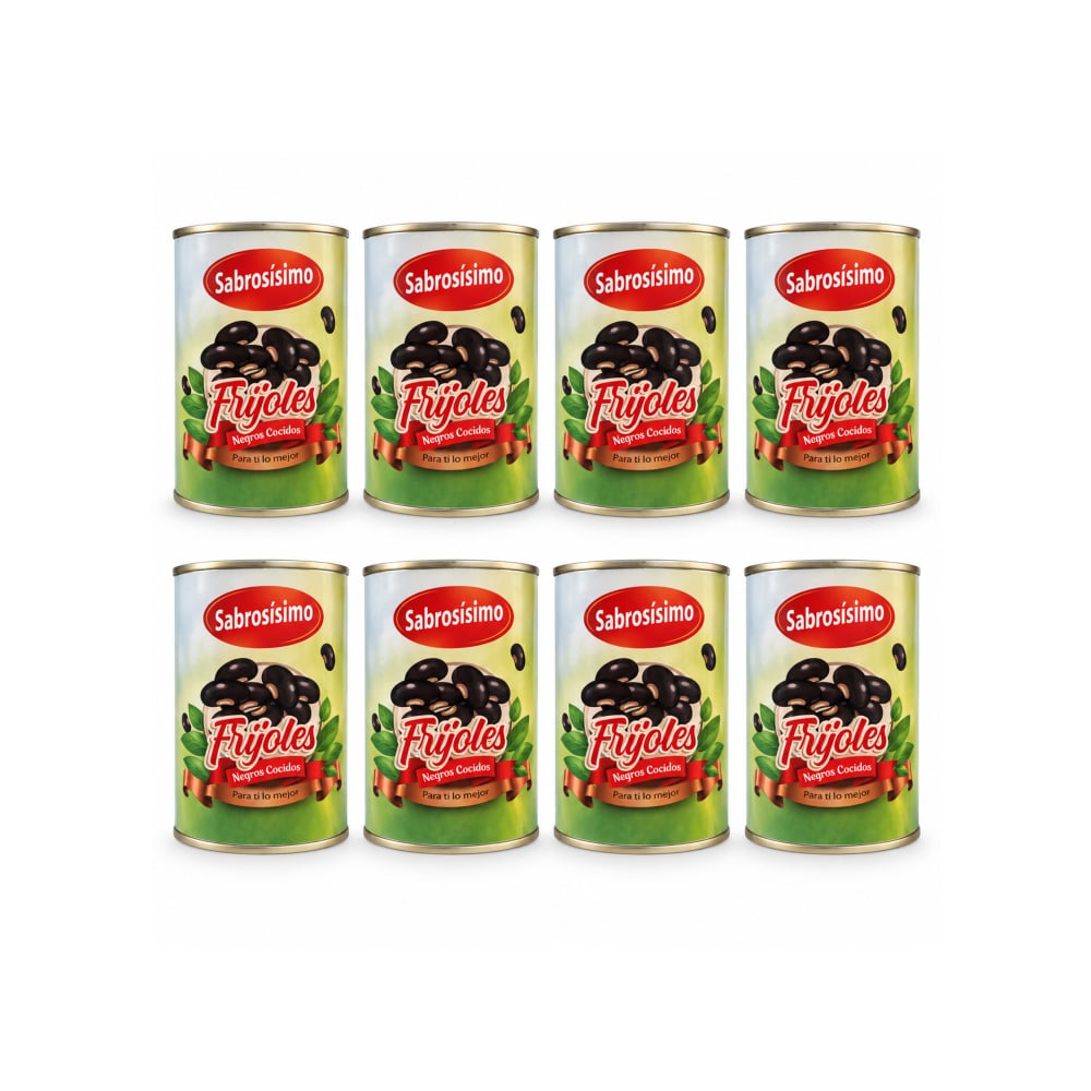Combo Frijoles negros cocidos Sabrosísimo (8 x 400 g / 14.11 oz) - Imagen 1