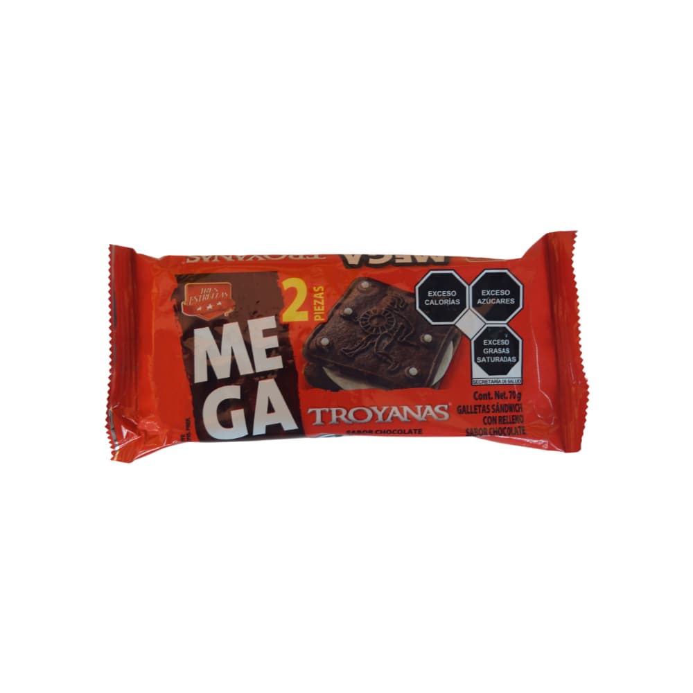 Galletas sándwich con relleno sabor a chocolate Mega Troyanas Tres Estrellas (70 g / 2.47 oz) - Imagen 1