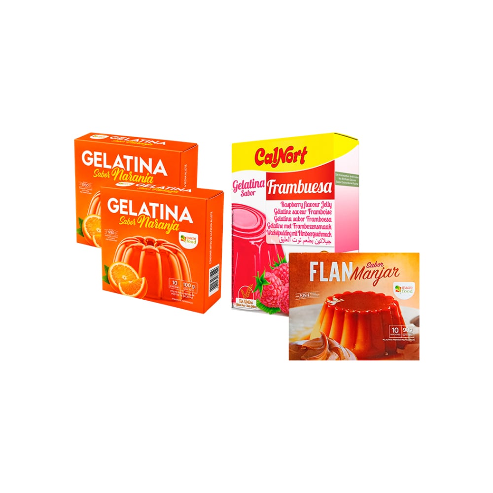 Combo: Gelatina naranja + Gelatina frambuesa + Flan sabor manjar - Imagen 1