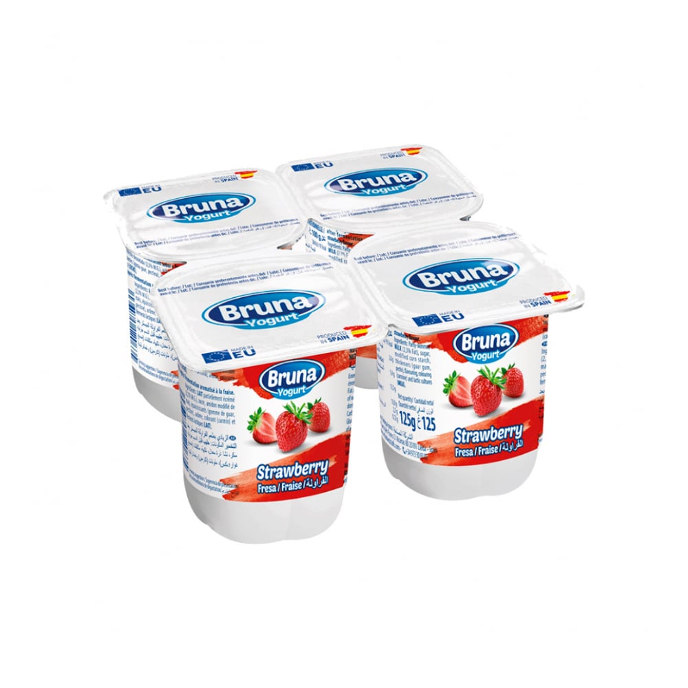Yogurt pasteurizado sabor a fresa Bruna (4 x 125 g / 4.41 oz) - Imagen 1