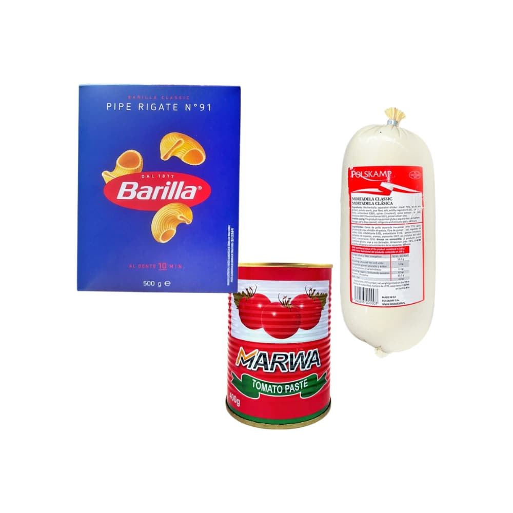 Pasta pipe rigate No. 91 + Pasta de tomate + Mortadella clásica - Imagen 1