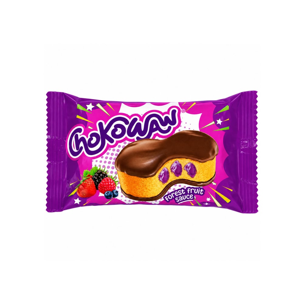 Pastel con crema sabor a frutos del bosque bañado en chocolate Chokowaw (30 g / 1.05 oz) - Imagen 1