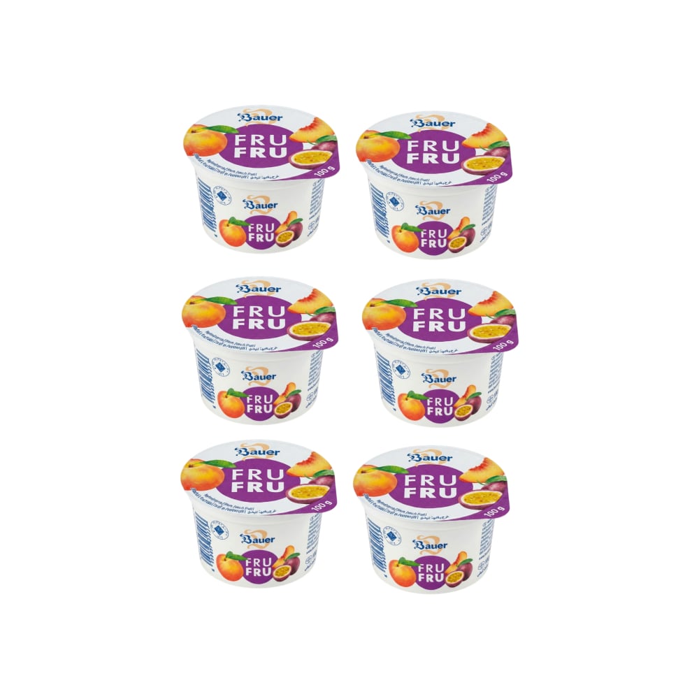 Yogur sabor melocotón-maracuyá Bauer Fru Fru (6 x 100g / 3.53oz) - Imagen 1