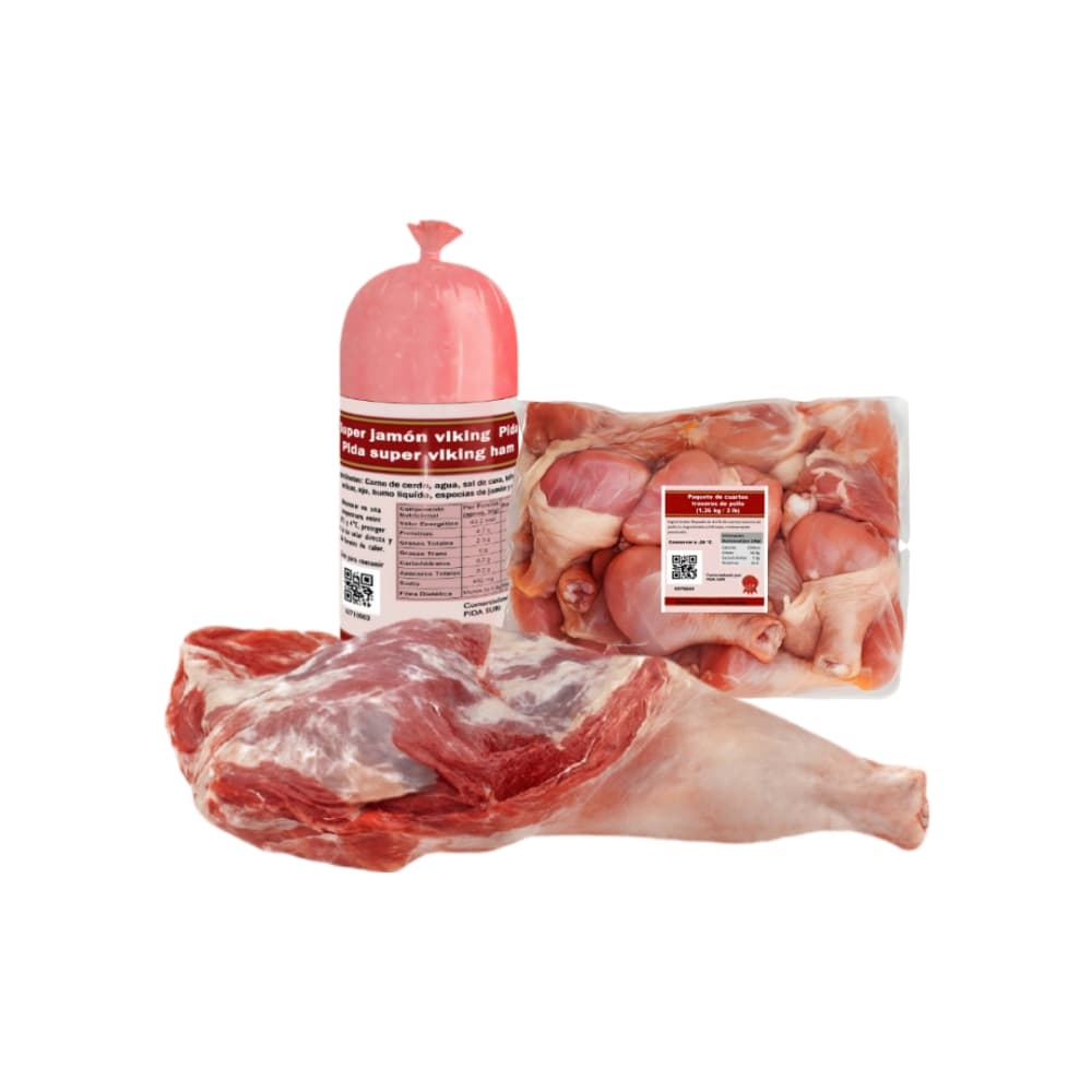 Paleta de cerdo 18 lb + Cuartos traseros de pollo + Super jamón viking - Imagen 1