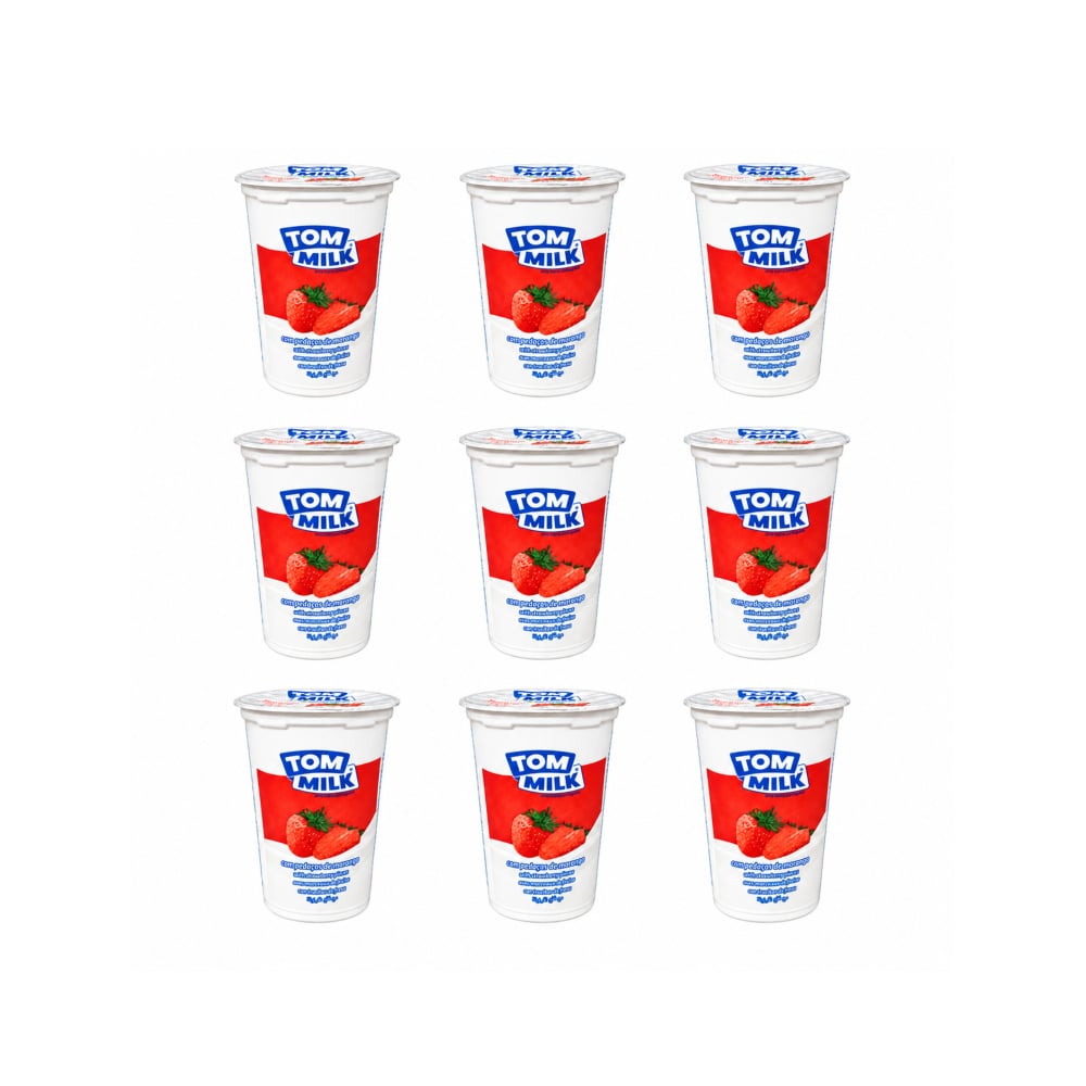 Yogurt pasteurizado sabor fresa con trocitos de frutas Tom Milk (9 x 500 g / 1.10 lb) - Imagen 1