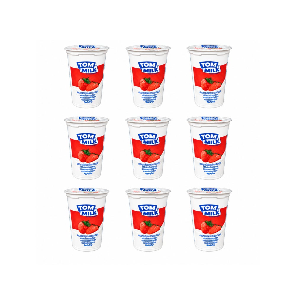 Yogurt pasteurizado sabor fresa con trocitos de frutas Tom Milk (9 x 500 g / 1.10 lb) - Imagen 1