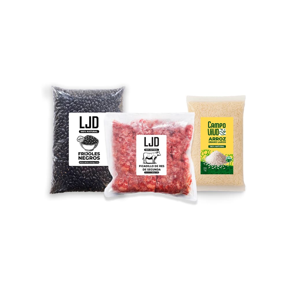 Combo Campo Vivo: Frijoles negros LJD + Arroz de grano largo + Picadillo de res de segunda LJD - Imagen 1
