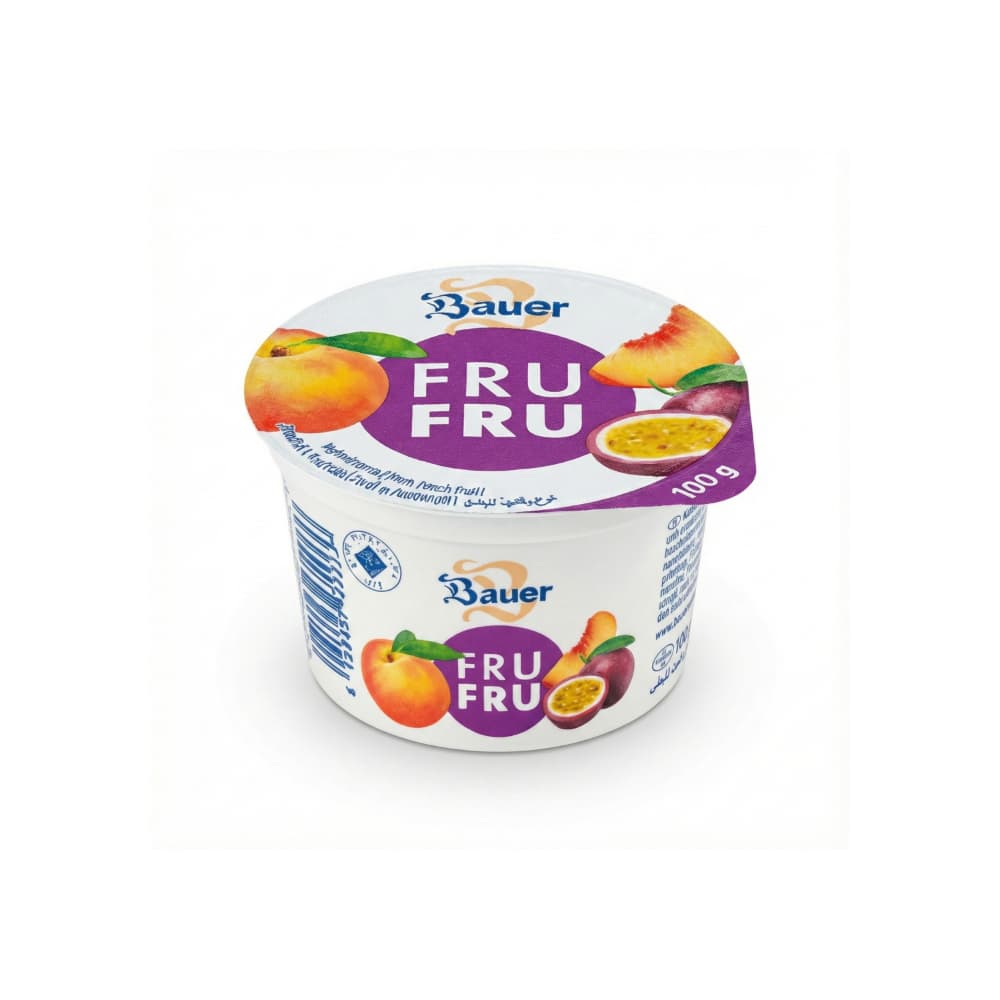 Yogur sabor melocotón-maracuyá Bauer Fru Fru (100g / 3.53oz) - Imagen 1