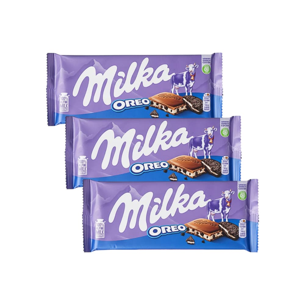 Tableta de chocolate con leche con galletas y relleno cremoso Milka Oreo (3 x 100 g / 3.52 oz) - Imagen 1