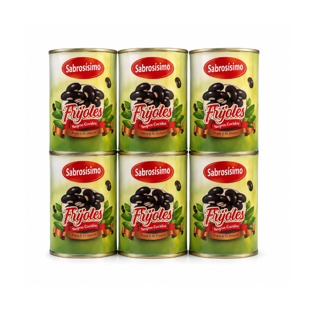 Combo frijoles negros cocidos Sabrosísimo (6 x 400 g / 14.11 oz) - Imagen 1