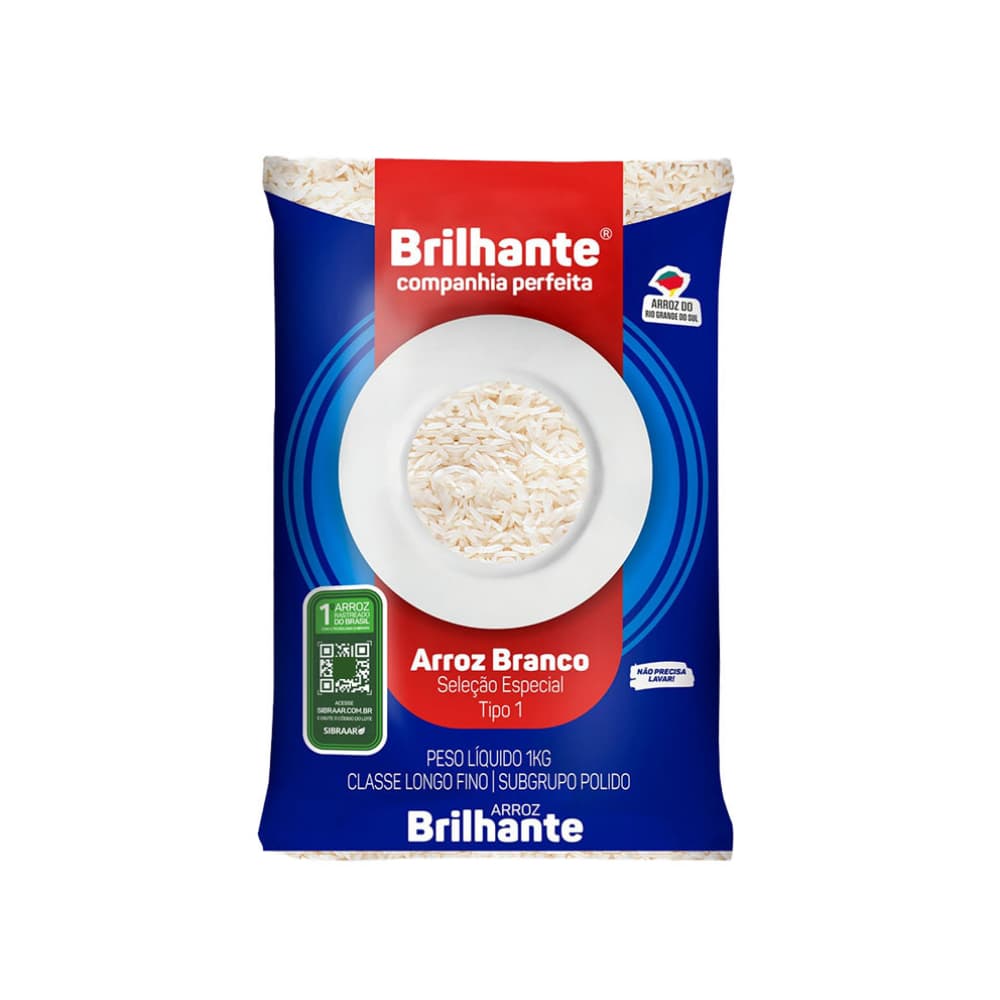 Arroz blanco Brilhante (1 kg / 2.2 lb) - Imagen 1